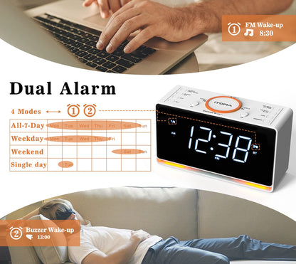 LED Alarm Clock Radio Speaker – Dual Alarm, USB Charger, Adjustable Dimmer