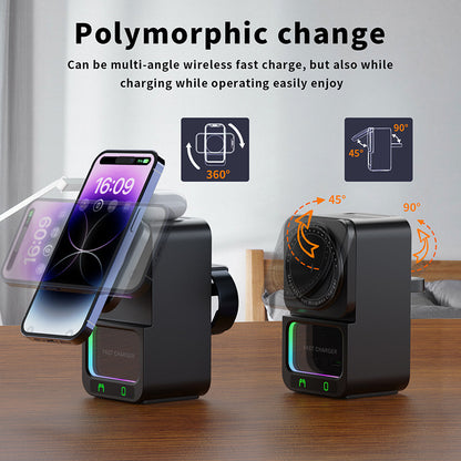 5-in-1 Wireless Charger Bluetooth Speaker – Night Light, Phone Stand, Power Bank & Ambient LEDs
