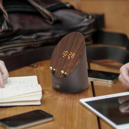 Wooden Induction Speaker Clock — Set Phone Down, Sound On (Bluetooth Optional)