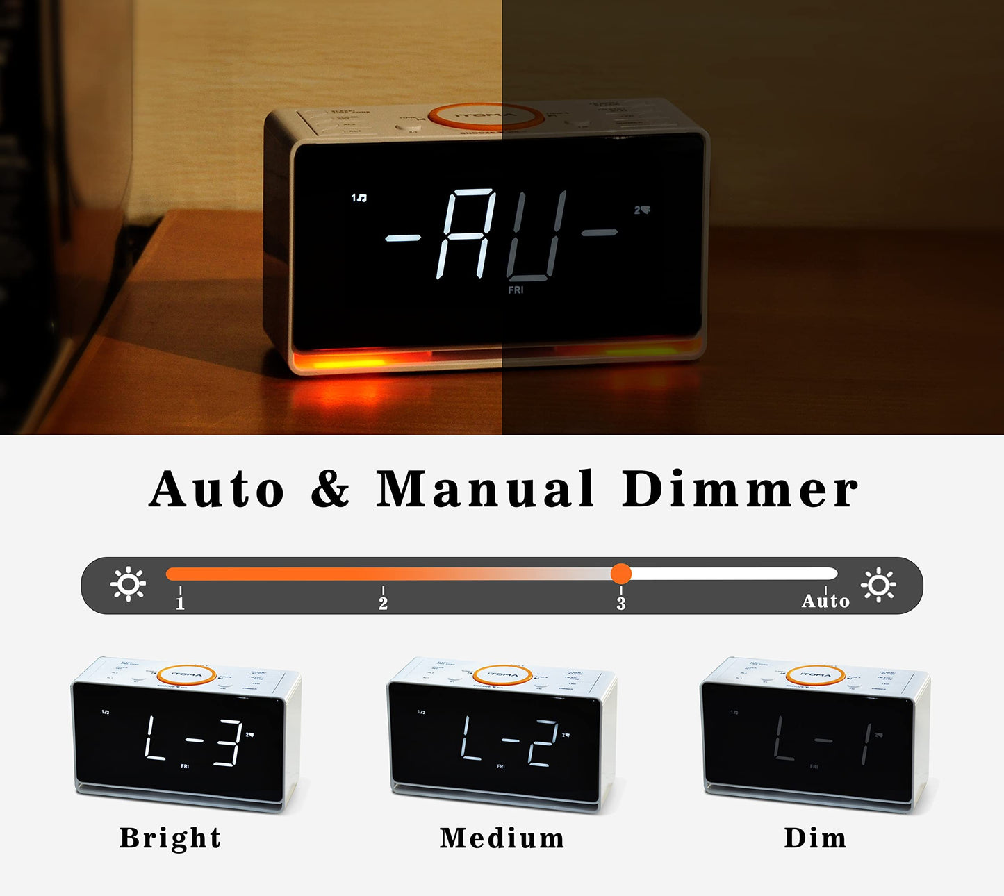 LED Alarm Clock Radio Speaker – Dual Alarm, USB Charger, Adjustable Dimmer
