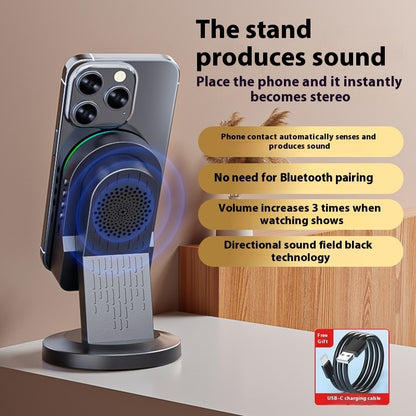 3-in-1 Induction Speaker Stand — Place & Play + Bluetooth + Adjustable Bracket
