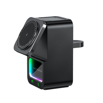 5-in-1 Wireless Charger Bluetooth Speaker – Night Light, Phone Stand, Power Bank & Ambient LEDs