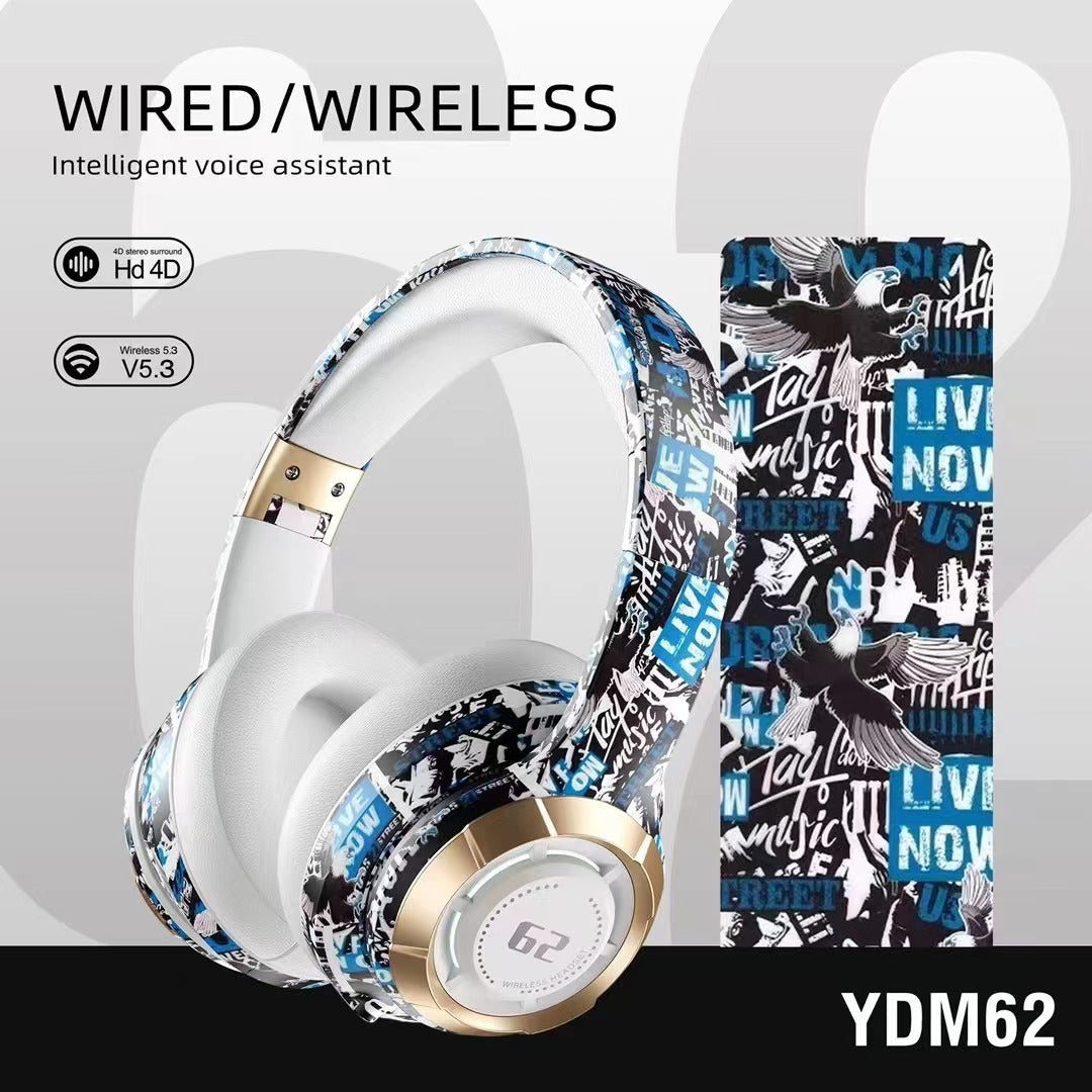 Skull Graffiti Bluetooth Headphones – Wireless Head-Mounted Style, 10m Range