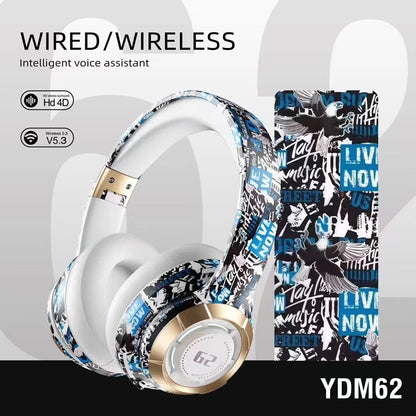Skull Graffiti Bluetooth Headphones – Wireless Head-Mounted Style, 10m Range