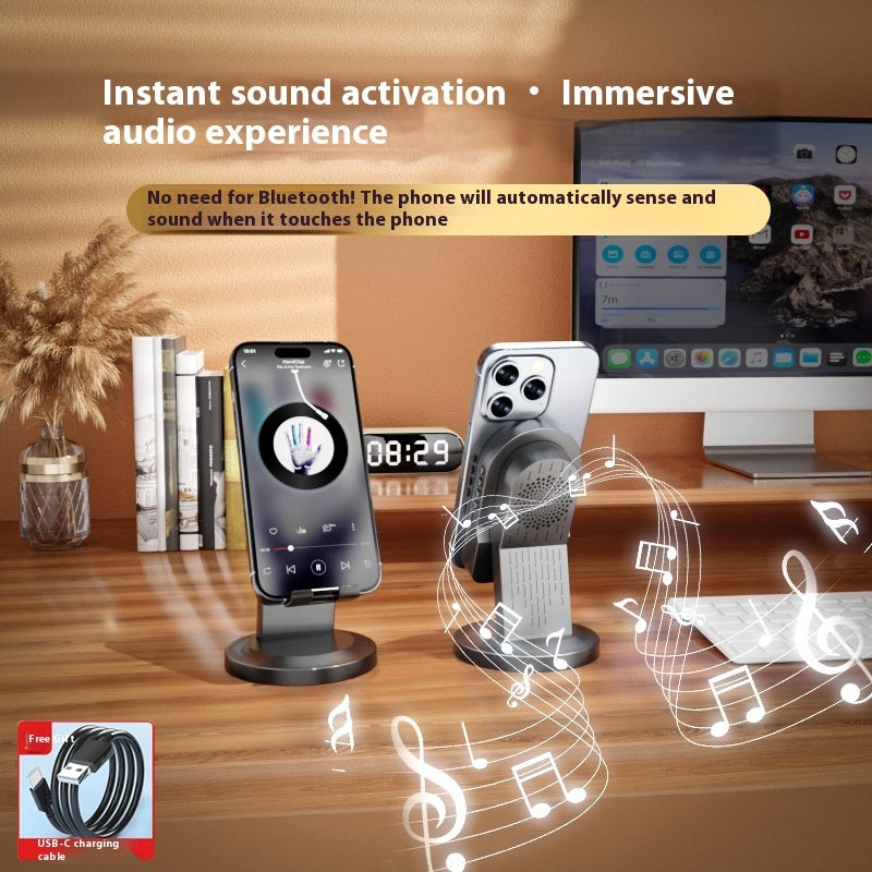3-in-1 Induction Speaker Stand — Place & Play + Bluetooth + Adjustable Bracket