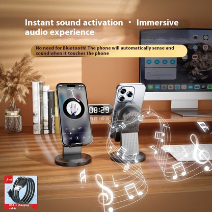 3-in-1 Induction Speaker Stand — Place & Play + Bluetooth + Adjustable Bracket