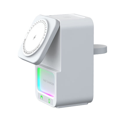 5-in-1 Wireless Charger Bluetooth Speaker – Night Light, Phone Stand, Power Bank & Ambient LEDs