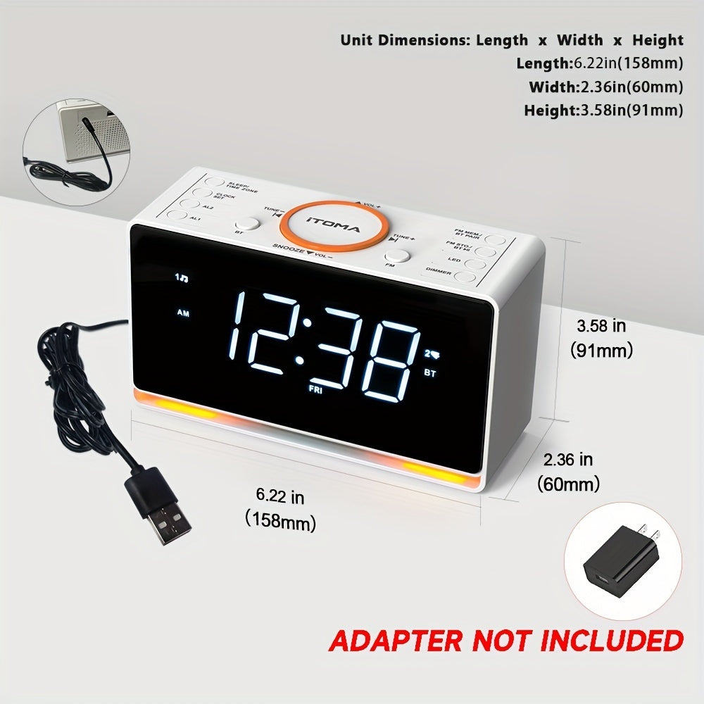 LED Alarm Clock Radio Speaker – Dual Alarm, USB Charger, Adjustable Dimmer