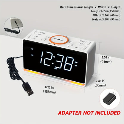 LED Alarm Clock Radio Speaker – Dual Alarm, USB Charger, Adjustable Dimmer