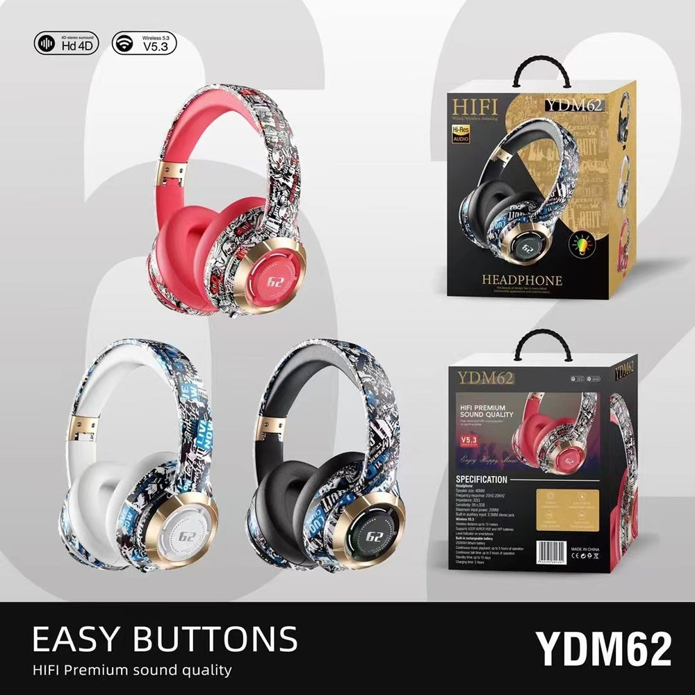 Skull Graffiti Bluetooth Headphones – Wireless Head-Mounted Style, 10m Range