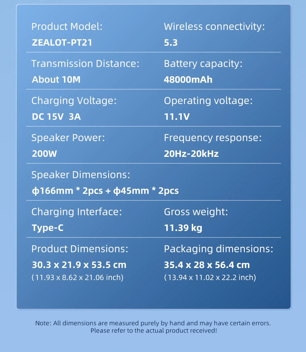ZEALOT TIDAL PT21 Party Speaker