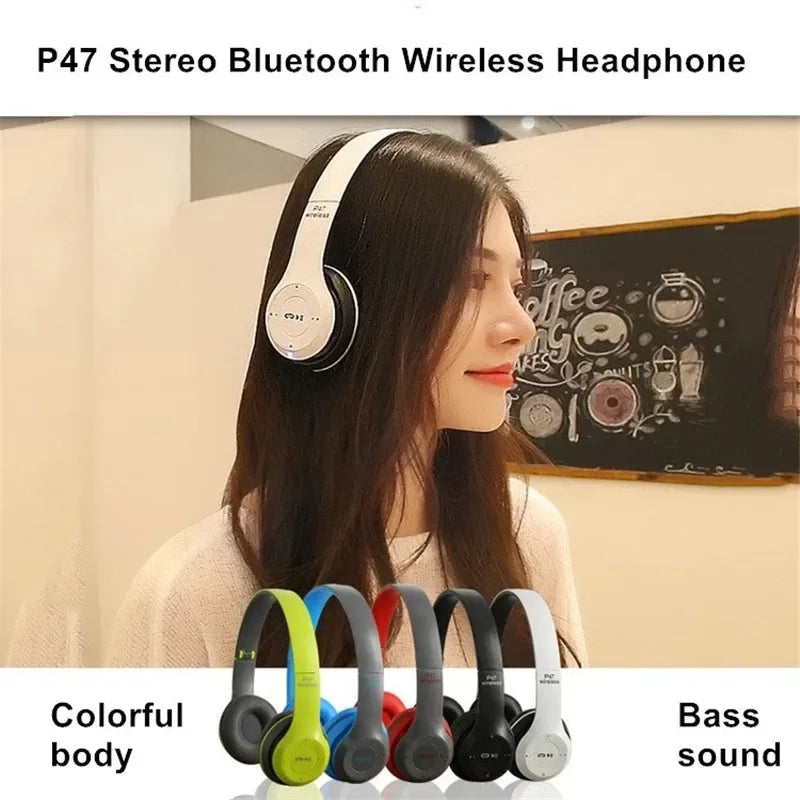AeroBass™ P47 Wireless Headphones – Foldable Bluetooth 5.0 Stereo with Mic