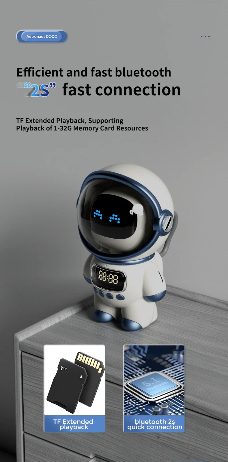 CosmoBeat™ Astronaut Bluetooth Speaker – Nightlight, FM Radio & Subwoofer