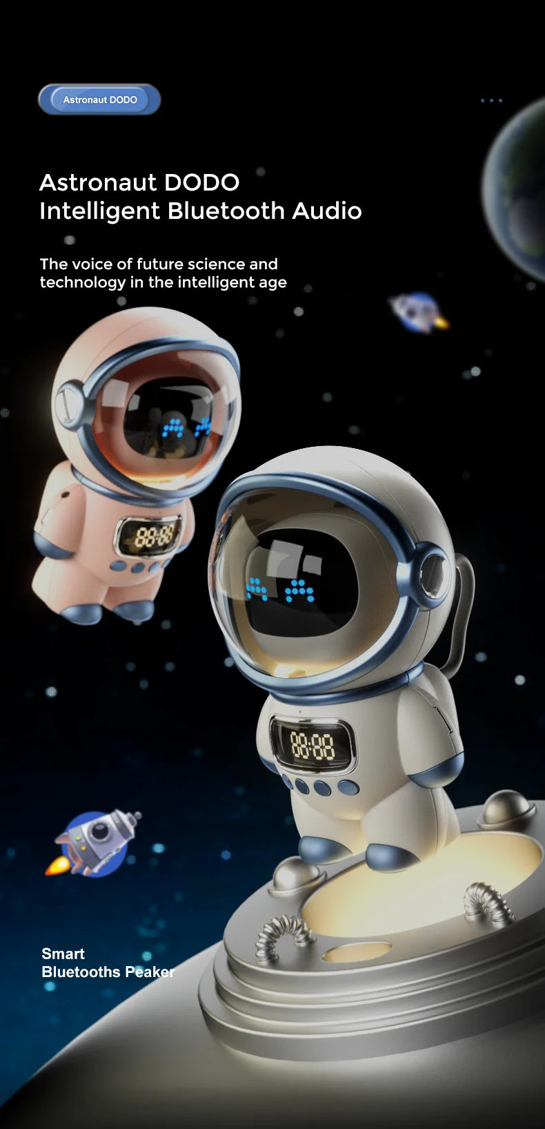 CosmoBeat™ Astronaut Bluetooth Speaker – Nightlight, FM Radio & Subwoofer