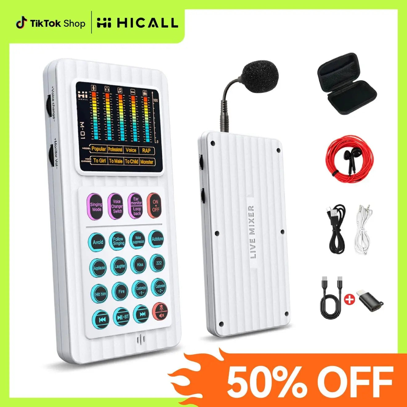 M01 Portable Mixer – Built-In Mic, 2 Effects, 4 Voice Changers & 64 Timbres