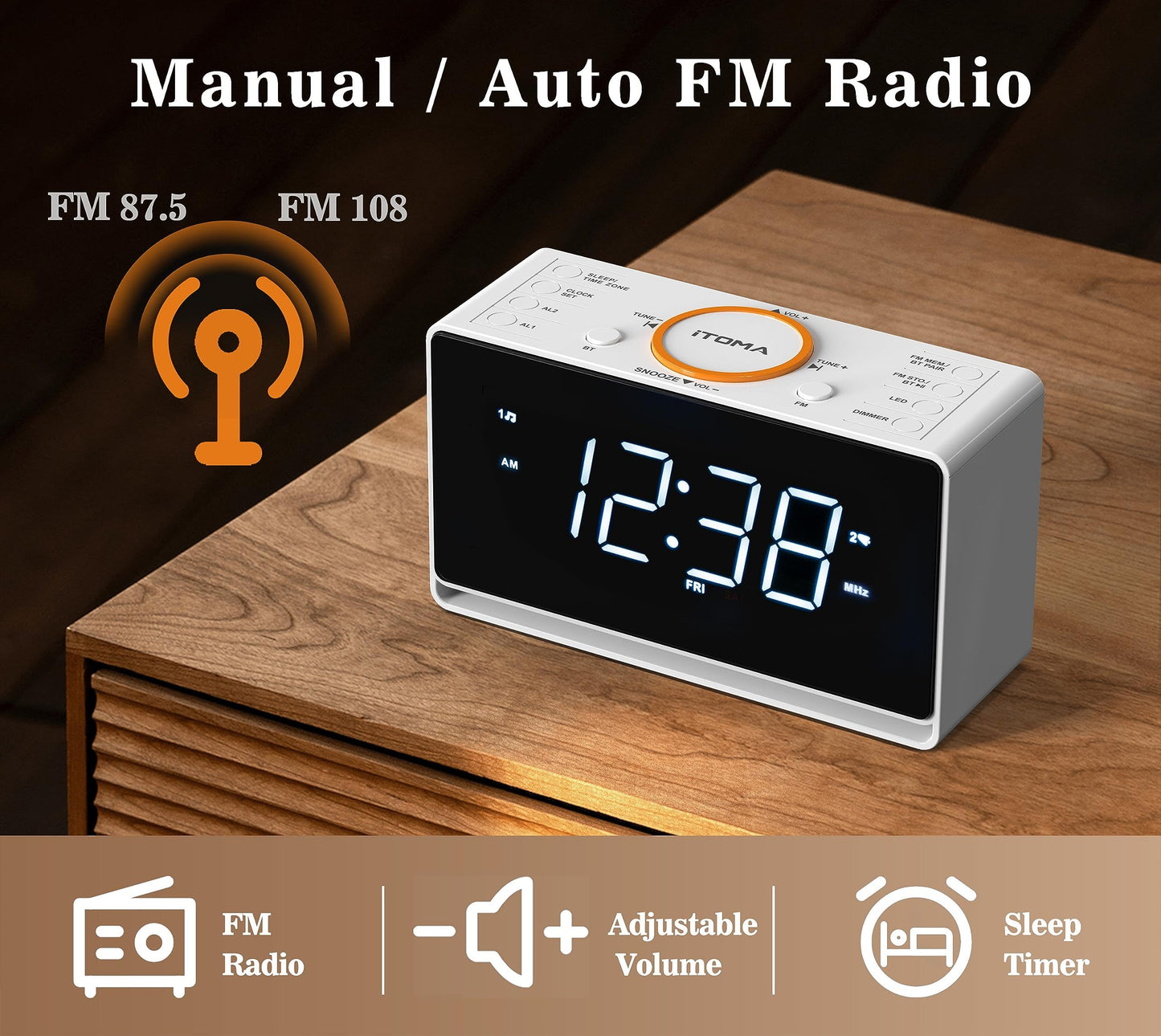 LED Alarm Clock Radio Speaker – Dual Alarm, USB Charger, Adjustable Dimmer