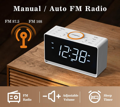 LED Alarm Clock Radio Speaker – Dual Alarm, USB Charger, Adjustable Dimmer