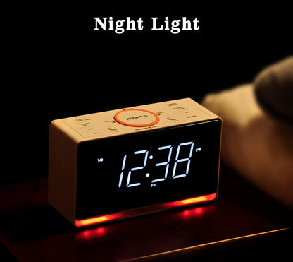 LED Alarm Clock Radio Speaker – Dual Alarm, USB Charger, Adjustable Dimmer